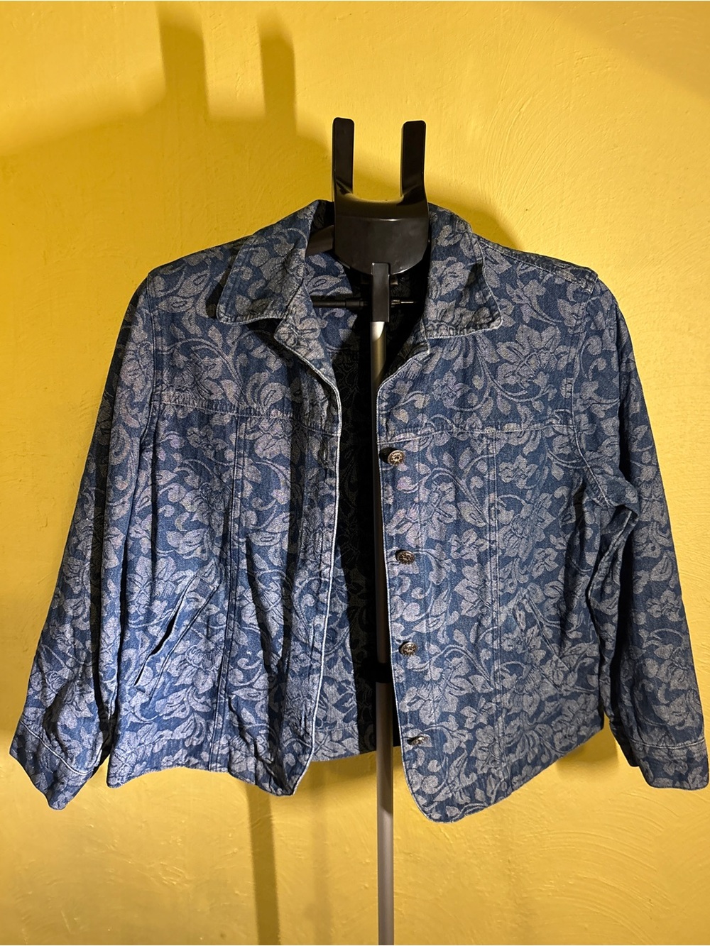 Allison Daley Blue Floral-Print Jean Jacket